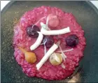  ??  ?? EARTHY: Beetroot risotto with goats’ cheese, fennel and orange peel.