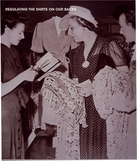  ??  ?? Women buy new dresses using money and some of their clothing coupons [Collection: Peter Newark]