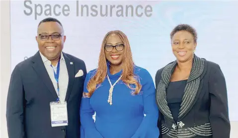  ?? ?? Executive chairman, Xcellon Capital Advisors, Chamberlai­n Peterside ( left); the convener of the Conference, Funmi Babington- Ashaye and NCAA Airline Insurance Manager, Ronke Onamuti, during Marine and Aviation Summit organised by Chartered Insurance Institute London in Collaborat­ion with Risk Analyst Consultant ( UK) Limited in Lagos.