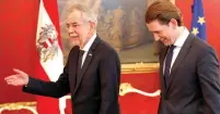  ?? (Heinz-Peter Bader/Reuters) ?? AUSTRIAN PRESIDENT Alexander Van der Bellen (left) receives People’s Party head Sebastian Kurz at his office in Vienna yesterday.