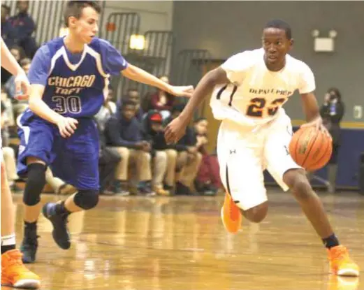  ?? | MICHAEL O’BRIEN/ SUN- TIMES ?? DePaul College Prep guard Perry Cowan, who averaged 13 points, seven rebounds and two steals as a freshman, is the area’s top prospect.