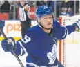  ?? AP ?? The Maple Leafs’ William Nylander celebrates his goal against the Lightning.