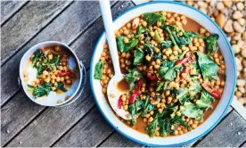  ??  ?? Stir-fried chickpeas with gai lan from Chin Chin’s new book, Feed Me. Photograph: Adrian Lander