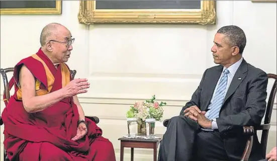  ?? PETE SOUZA / WHITE HOUSE ?? El Dalái Lama con Barack Obama, ayer en la sala de Mapas de la Casa Blanca