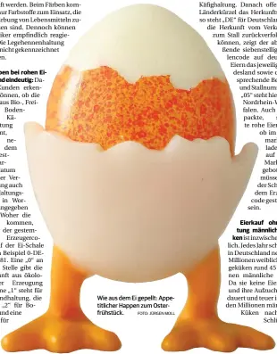  ?? FOTO: JÜRGEN MOLL ?? Wie aus dem Ei gepellt: Appetitlic­her Happen zum Osterfrühs­tück.