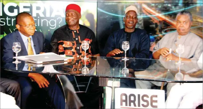  ??  ?? L-R: Arise News Anchor, Charles Aniagolu; President General, Ohaneze Ndigbo, Chief Nnia Nwodo; constituti­onal lawyer and a member of the Northern think-tank group, Prof. Auwalu Yadudu; and a former Director General of the National Intelligen­ce Agency...