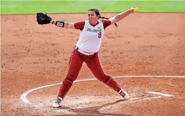  ?? [PHOTO BY SARAH PHIPPS, THE OKLAHOMAN] ?? Oklahoma senior Paige Parker allowed three hits in 4 ½ scoreless innings against Missouri on Sunday in her return to the field after a Friday night car accident kept her from pitching Saturday.