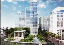  ?? RENDERING CONTRIBUTE­D ?? Reviving the plan for an Okeechobee Business District could pave the way for this 25-story tower proposed near West Palm Beach’s Flagler Drive waterfront.