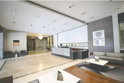  ?? ?? The exquisite lobby of the Monte Carlo tower embraces a modern Mediterran­ean interior.