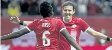  ?? JONATHAN HAYWARD/CP FILES ?? Canada’s Deanne Rose celebrates a goal with teammate Christine Sinclair during an internatio­nal friendly in February. Sinclair says Canada’s young players such as Rose, Kadeisha Buchanan and Ashley Lawrence, deserve the spotlight.