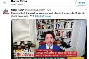  ?? TWITTER ?? This image taken from the Room Rater Twitter account shows Prime Minister Justin Trudeau being interviewe­d on CBC. The account has more than 145,000 followers.