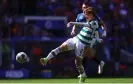  ?? ?? Kyogo Furuhashi’s assured finish puts Celtic ahead. Photograph: Lee Smith/Action Images/Reuters