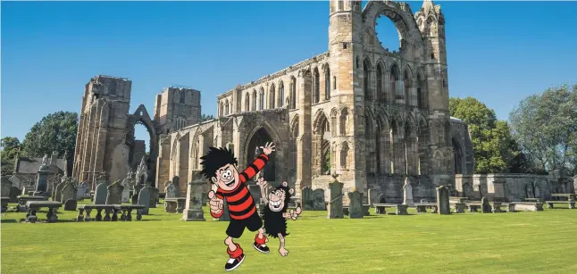  ?? ?? Our intrepid explorers Dennis and Gnasher visit Elgin Cathedral and learn about Scotland’s colourful past
A Beano Studios product © DC Thomson Ltd 2022