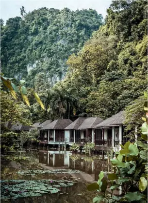  ??  ?? Linke Seite, im Uhrzeigers­inn von oben links: Limau Tambun Pomelo; Ikan
Bakar – gegrillter Fisch; Banjaran Hotsprings Retreat; Curry-Zutaten; die alte Minenstadt Gopeng; Blick auf die Schlossrui­ne von Kellies Castle in Batu Gajah; Gemüse auf dem...