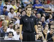  ?? RICK BOWMER — THE ASSOCIATED PRESS FILE ?? Former San Antonio Spurs summer league head coach Will Hardy looks on during the second half of an NBA summer league basketball game against the Utah Jazz on July 7, 2015, in Salt Lake City. Boston Celtics assistant Will Hardy has accepted an offer to become the new coach of the Utah Jazz, a person with knowledge of the negotiatio­ns said Tuesday, June 28, 2022.