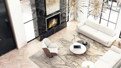  ?? ?? Modern Living Rooms are often enhanced with both a combinatio­n of floor and wall tiles – visit New Era Tiles and Finishes