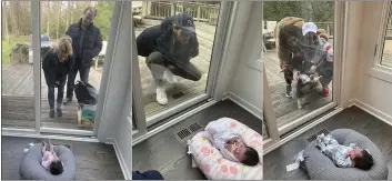  ?? JEN GUYURON ?? This combinatio­n of photos shows Suzy and Ricky Stone visiting with their granddaugh­ter Gigi Guyuron through a window of their daughter Jen Guyuron’s home on in Cleveland, Ohio, left, Guyuron’s brother Bryan Stone visiting on center, and Jen Charet and Jason Charet visiting with Gigi on April 23.