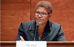  ?? AP FILE ?? Rep. Karen Bass, D-Calif., speaks during a House Judiciary Committee markup of the Justice in Policing Act of 2020 on June 17.