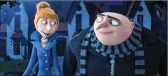  ?? ILLUMINATI­ON AND UNIVERSAL PICTURES VIA AP ?? This image released by Illuminati­on and Universal Pictures shows characters Lucy, voiced by Kristen Wiig, left, and Gru, voiced by Steve Carell in a scene from “Despicable Me 3.”