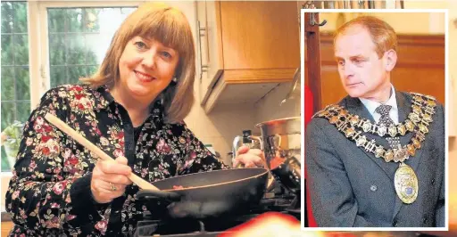  ??  ?? ●●Former Come Dine With Me contestant Linda Holt has been proposed as the new Mayor of Stockport, the role her husband Ken (inset) occupied in 2003/4