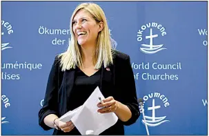  ?? AP/MARTIAL TREZZINI ?? Beatrice Fihn of the Internatio­nal Campaign to Abolish Nuclear Weapons attends a news conference Friday in Geneva. “We do not have to accept” the risk of nuclear war, she said in an interview.