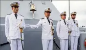  ?? (Photo DR) ?? L’autorité Alfan a fait reconnaîtr­e le Capitaine de corvette François-Eudes Laurent, nouveau commandant du chasseur de mines tripartite Orion.