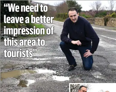  ?? Photos by Michelle Cooper Galvin ?? LEFT: Cllr Patrick O’Connor Scarteen at Board of Works Road, Beaufort. BELOW: Cllr Patrick O’Connor Scarteen (left) with local residents John Kissane and Ruaidhri Murphy