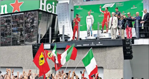  ??  ?? FELIZ EN MONTREAL. Sebastian Vettel dominó el GP de Mónaco con su Ferrari y se impuso sin paliativos a Bottas con Mercedes y Verstappen con Red Bull.