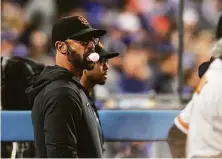  ?? Carlos Avila Gonzalez / The Chronicle ?? Giants manager Gabe Kapler said that all his strategic pitching options are on the table for Game 4 at Dodger Stadium.