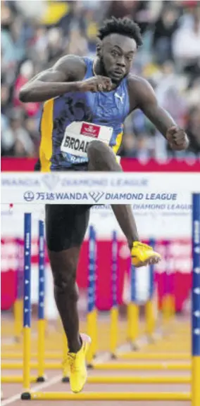  ?? ?? Jamaica’s Rasheed Broadbell competes in the men’s 110m hurdles during the IAAF Diamond League competitio­n at the Prince Moulay Abdellah Stadium in Rabat, Morocco, on Sunday.