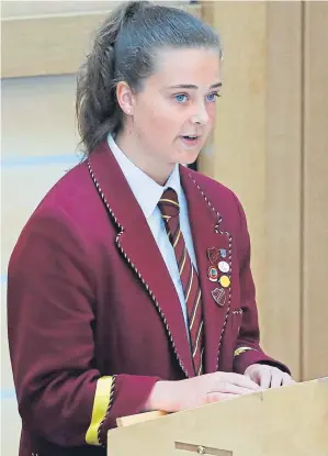  ?? Andrew Cowan. ?? Abby Lang, head girl at Harris Academy in Dundee, delivers her Time for Reflection speech at the Scottish Parliament yesterday.