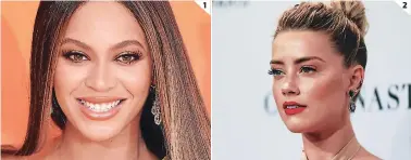  ??  ?? (1) Beyoncé es la segunda en la lista de las mujeres más bellas. (2) Amber Heard se llevó el tercer lugar, destacando por la perfección de sus facciones.