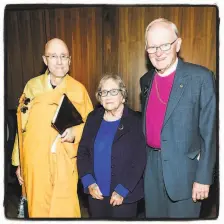  ?? Drew Altizer / Drew Altizer Photograph­y ?? The Rev. Heng Sure (left), S.F. Interfaith Council founder Rita Semel and the Rev. William Swing at the United Religions Initiative gala.