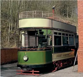  ?? CRV ?? Derby tram No. 1 outside Crich Tramway Village’s Exhibition Hall.