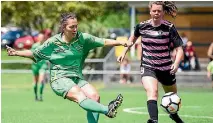  ?? PHOTO: PHOTOSPORT ?? Sarah Morton, left, was again strong for Central in their second game of the national women’s football league.