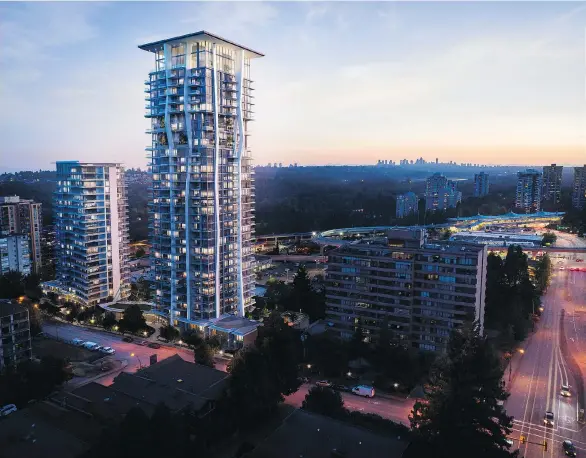  ??  ?? An artist’s rendering depicts Cressey Developmen­t Group’s Hensley, which will comprise 264 one-, two- and three-bedroom homes in a 33-storey highrise.