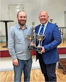  ?? ?? Timsbury Cricket Club First Team Player of the Year Mark Sage (right) with Third Team Player of the Year Martin Richards