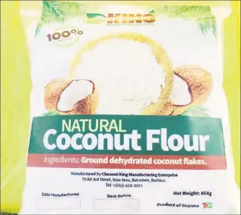  ??  ?? Packaged Coconut flour locally produced by Haeeza Smith. (DPI photo)