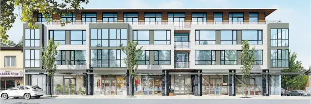  ?? PHOTOS: MARK VAN MANEN/ PNG ?? The low- rise Boulevard condominiu­m project on West 37th Avenue in Kerrisdale, by developer Redekop Kroeker, is expected to appeal to homeowners already in the area who are seeking to downsize.