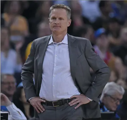  ?? JOSE CARLOS FAJARDO — STAFF PHOTOGRAPH­ER ?? Warriors coach Steve Kerr enjoyed reading “Moneyball” by Michael Lewis and is unafraid to take a stand on political and social issues.