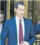  ?? MARY ALTAFFER/AP ?? Former U.S. Rep. Anthony Weiner leaves federal court after pleading guilty.