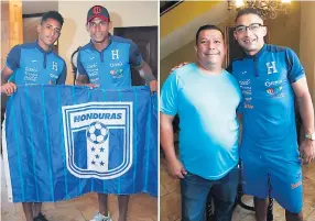  ??  ?? DELANTEROS. “Choco” Lozano y Carlo Costly ya tienen listos sus cañones. LATERAL. Emilio Izaguirre se tomó una foto con un amigo.