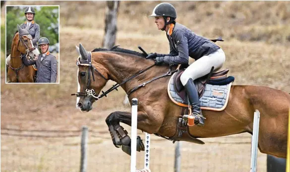  ??  ?? HOME GROWN: Mattea Davidson competes in the Australia Day Showjumpin­g Championsh­ips. INSET: Mattea and Shane Davidson with show horse Kinnordy Gwendolyn. PHOTO: NEV MADSEN