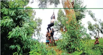  ?? NOKUTHULA MBATHA African News Agency (ANA) ?? CHILDREN in a Soweto informal settlement appear undaunted as they were caught on camera, playing and swinging from a tree in the Waterwex settlement. |