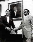  ?? AJC 1981 ?? In 1981, Andrew Young succeeded Maynard Jackson (left) as mayor of Atlanta and served two terms, positionin­g the city as a hub for internatio­nal business.