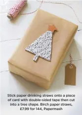  ??  ?? stick paper drinking straws onto a piece of card with double-sided tape then cut into a tree shape. Birch paper straws, £7.99 for 144, papermash