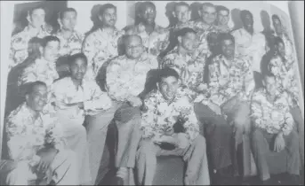  ?? ?? The Calypso Boys - The 1951/52 West Indies team to Australia and New Zealand. In the back row from left: Jeffrey Stollmeyer, Gerry Gomez, Allan Rae, Alf Valentine, Roy Marshall, Cyril Merry (Manager), Denis Atkinson, Prior Jones, and Clyde Walcott. In the front row are: John Trim, Ken Rickards, Frank Worrell, Wilf Ferguson, Sammy Guillen, Robert Christiani, Sonny Ramadhin, John Goddard, and Everton Weekes (Source: “Calypso Kiwi: The Sam Guillen Story”)