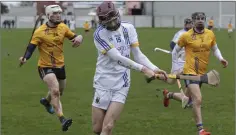  ??  ?? Wicklow’s Luke Evans blasts to the DCU/St Pat’s net.