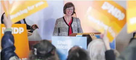  ?? CHAD HIPOLITO, THE CANADIAN PRESS ?? NDP candidate Sheila Malcolmson thanks supporters after winning the Nanaimo byelection.