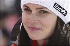  ?? MARCO TACCA - THE ASSOCIATED PRESS ?? FILE - In this Dec. 17, 2017, file photo, Austria’s Anna Veith smiles in the finish area at the women’s World Cup super-G ski race in Val d’Isere, France. Veith, who twice returned to the top from serious knee injuries but called it a career a year after blowing out her knee for the third time, announced her retirement Saturday, May 23, 2020.